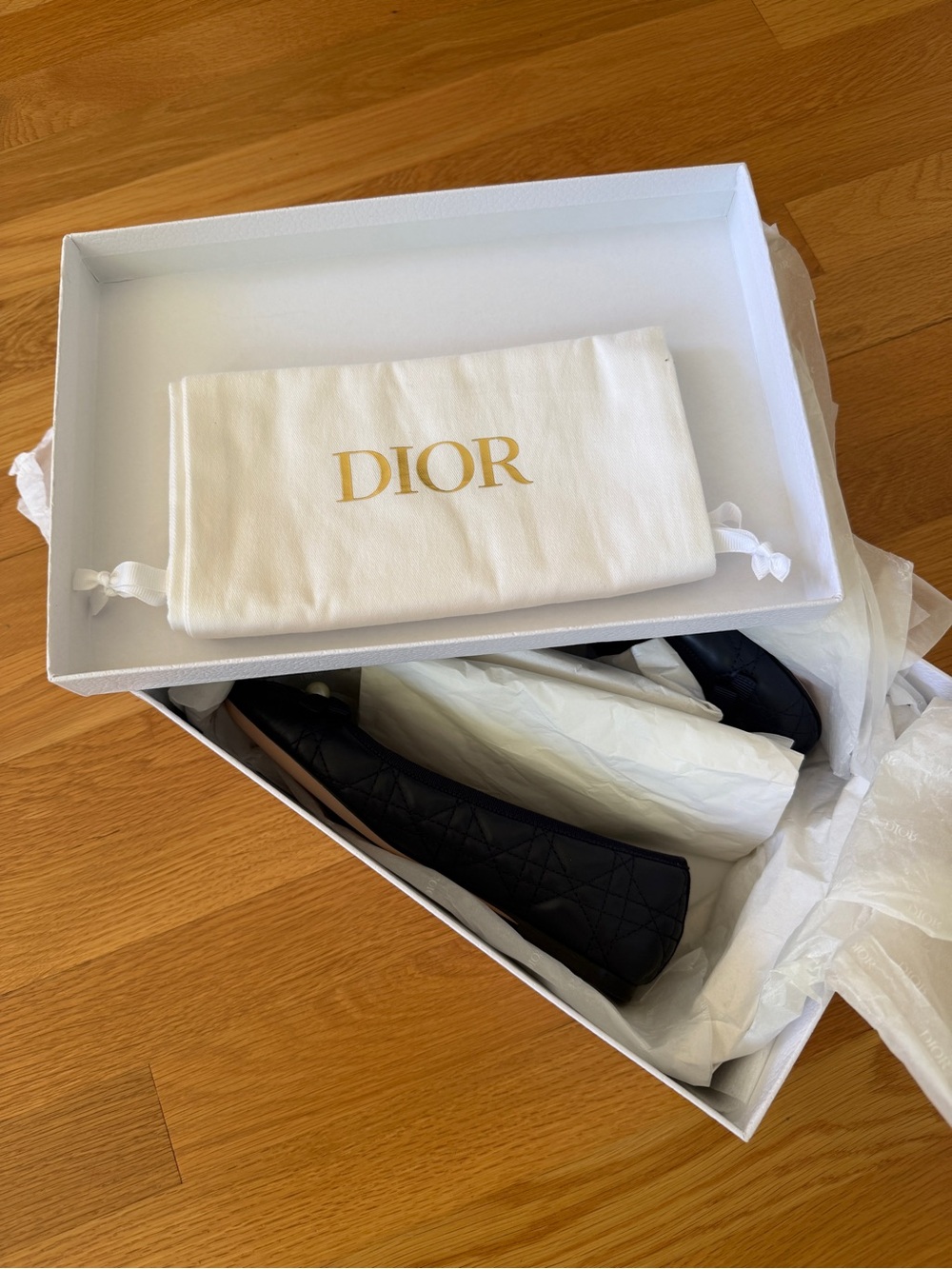 Dior Navy Quilted Ballet Flats with Bow and Pearl - Picture 8 of 11